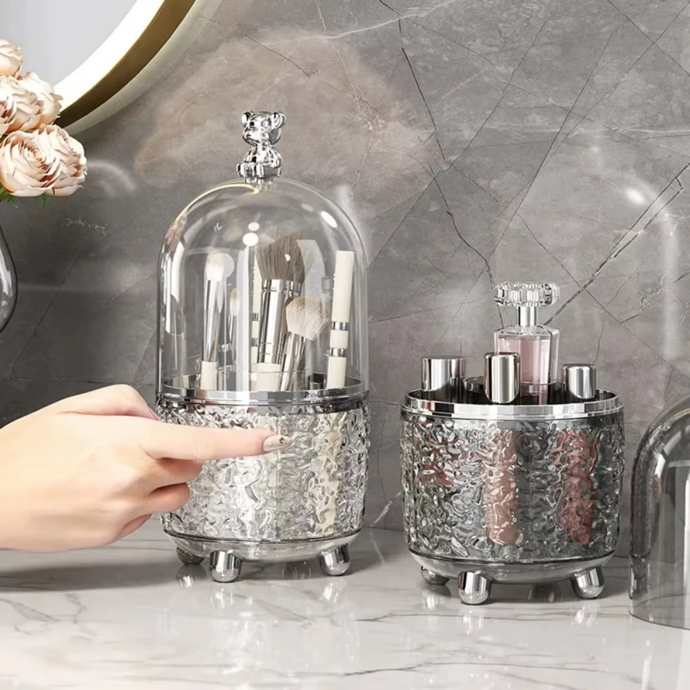 Makeup Brush Organizer Semi-transparent Vanity Desktop Cosmetics Storage Box 360° Rotating Lipstick Storage Box Luxury Container 5