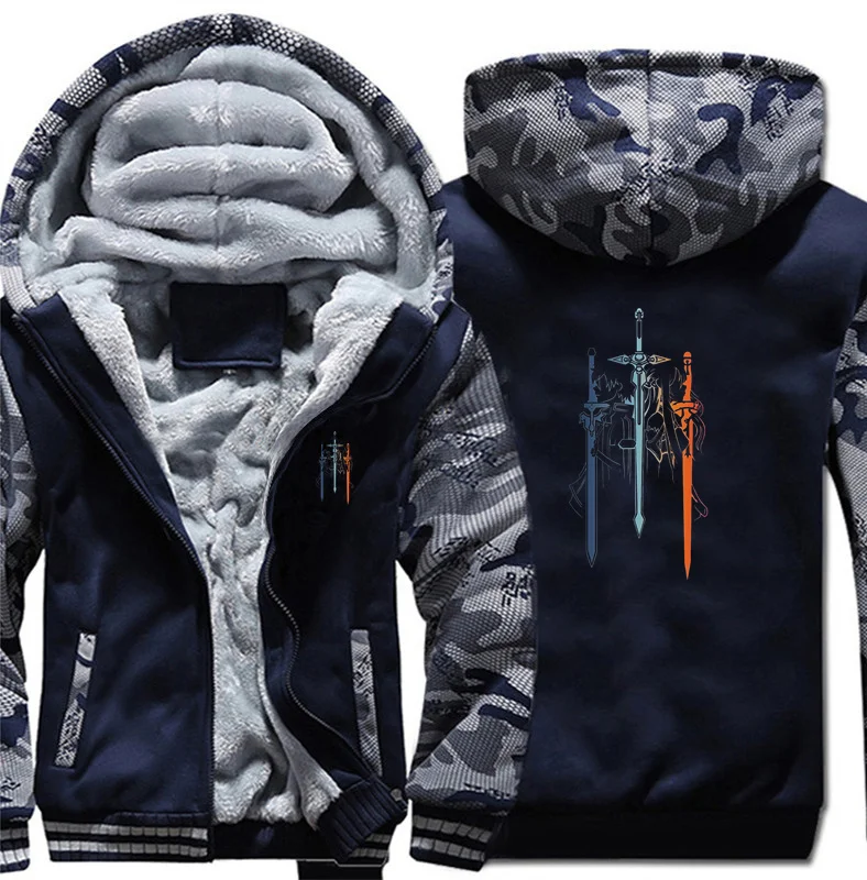 

Men's Hoodie Sword Art Duo Black Funny Oversized Men Winter Thick Keep Warm Sweatshirts Zipper Jacket Coat Streetwear