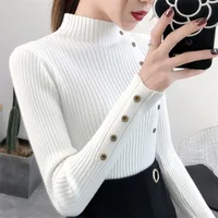2025 Autumn Knitted Turtleneck Sweaters Women Solid Knitted Female Cotton Soft Elastic Color Slim Pullovers Button Full Sleeve - Image 5