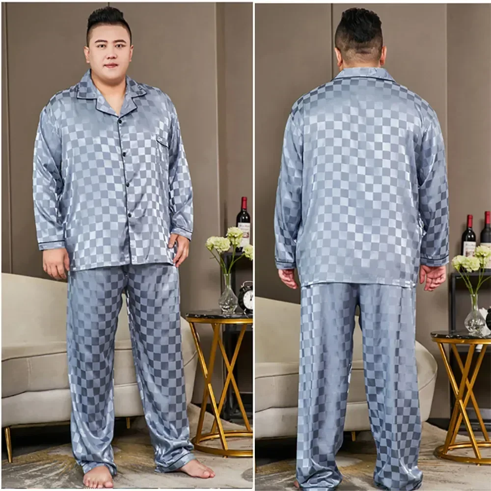 

Luxury Casual For Pajama Sleepwear Man Ice Summer Cool Loose Pajamas Silk Big Set Print Satin Men Spring Pijama Size
