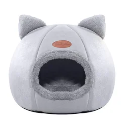 Cozy Winter Comfort: Plush Indoor Cat & Small Dog Tent Bed - XL 39x39x40cm (Light - Grey)
