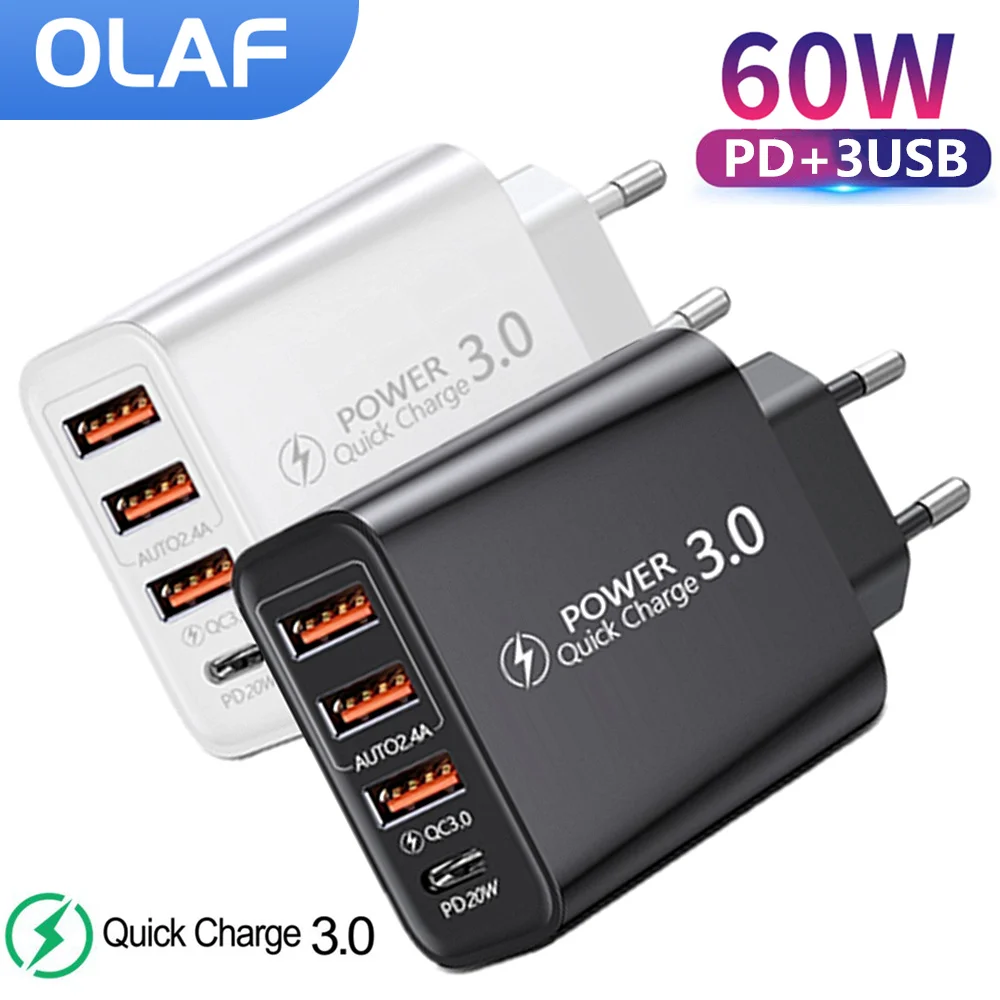 아이폰 샤오미 삼성 화웨이용 USB C 타입 휴대폰 충전기, PD 급속 충전 3.0 전원 어댑터, 60W