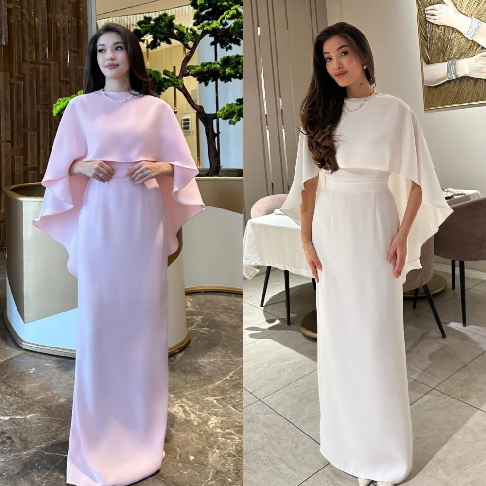 Prom Dress Saudi Arabia Satin Formal Evening A-line O-Neck Bespoke Occasion Dresses Floor-Length black evening dresses long sleeve o neck arabian dubai formal dress ankle length beaded satin a line prom party gowns