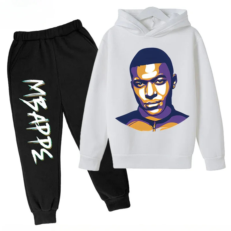 thumbnail image 1 of Ropa para niños Conjunto de sudadera con capucha para niños y pantalones de sudadera Conjunto deportivo de 2 piezas para niños y niñas Ropa estampada de Mbappé, 1 of 5