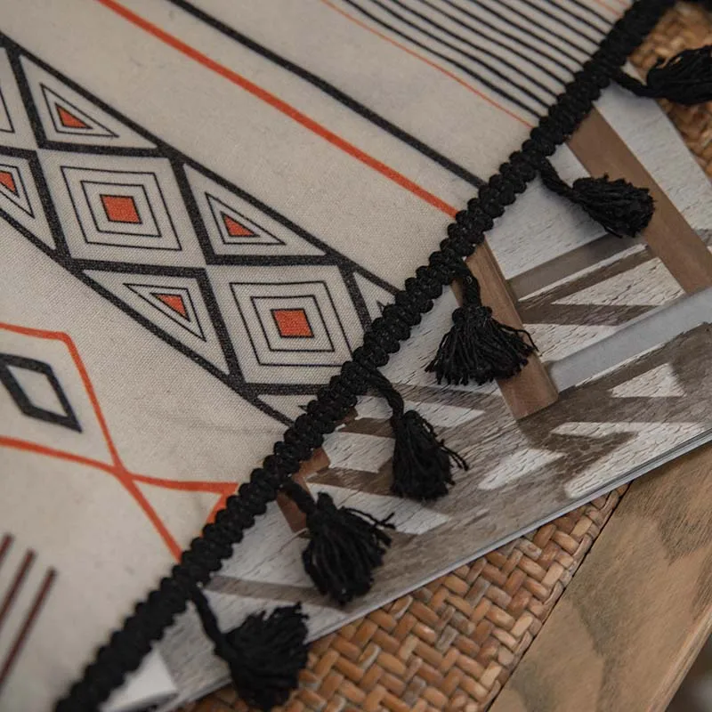 Boho Geometric Patterns Curtains Semi-Blackout Window Curtains for Living Room, Linen Tassels Farmhouse Curtains for Bedroom 3