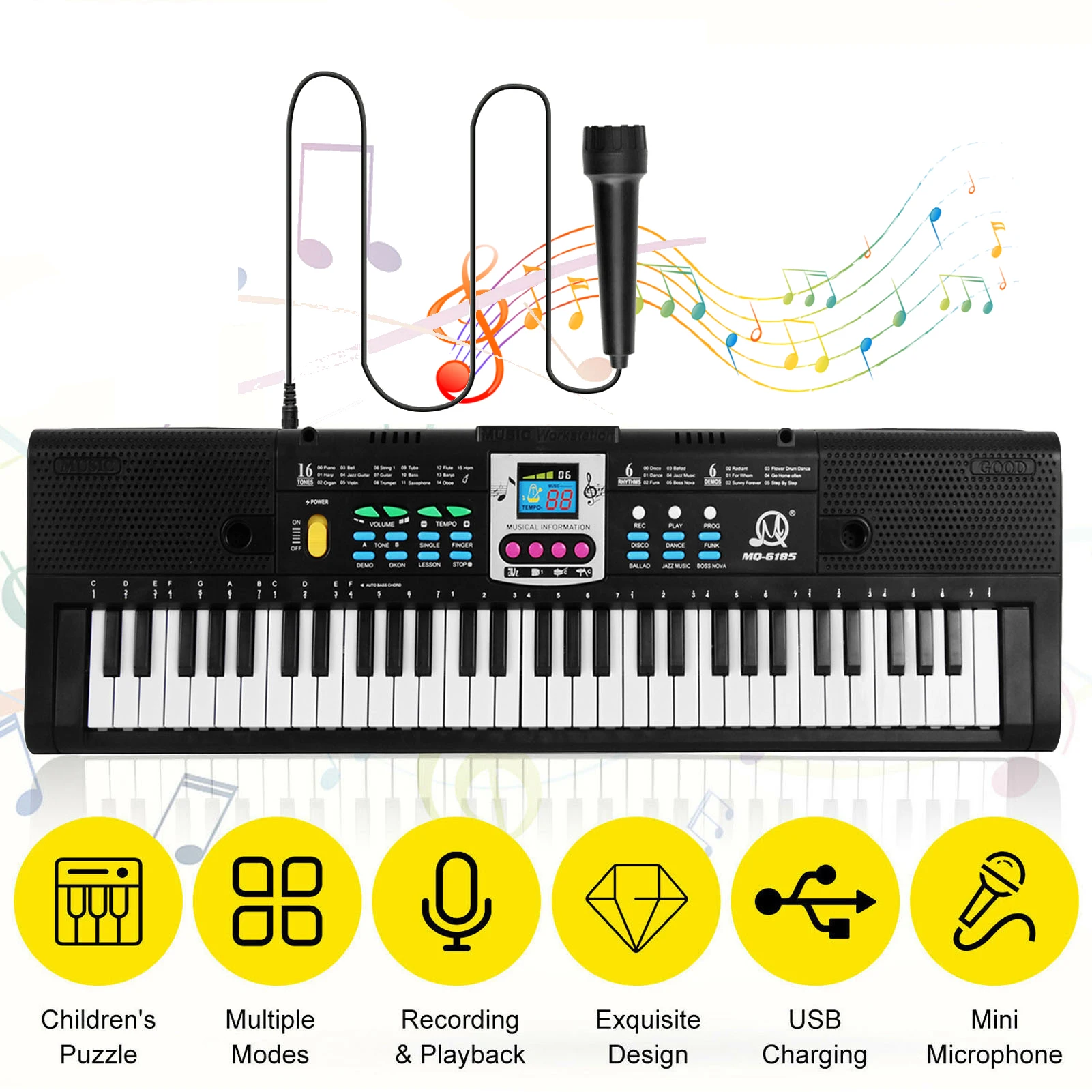 61 Keys Digital Music Electronic Keyboard Kids Multifunctional Electric Piano for Piano Student with Microphone Function Musical
