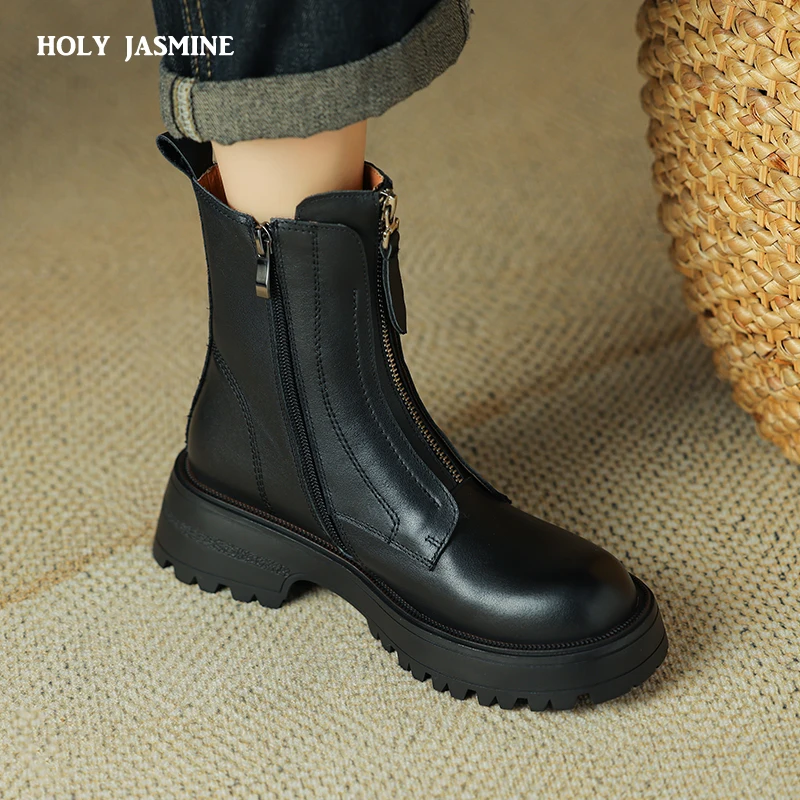 

2023 New Autumn Ankle Boots Winter Genuine Leather Women Boots Chelsea Boots Cowhide Women Shoes High Heels Platform Boots