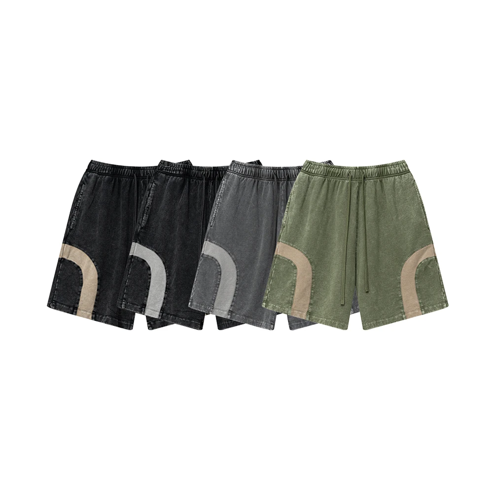 ZODF 2025 Summer Patchwork Washed Cotton Shorts For Men Unisex Retro Y2K High Street Distressed 330gsm Shorts Streetwears HY1057 6