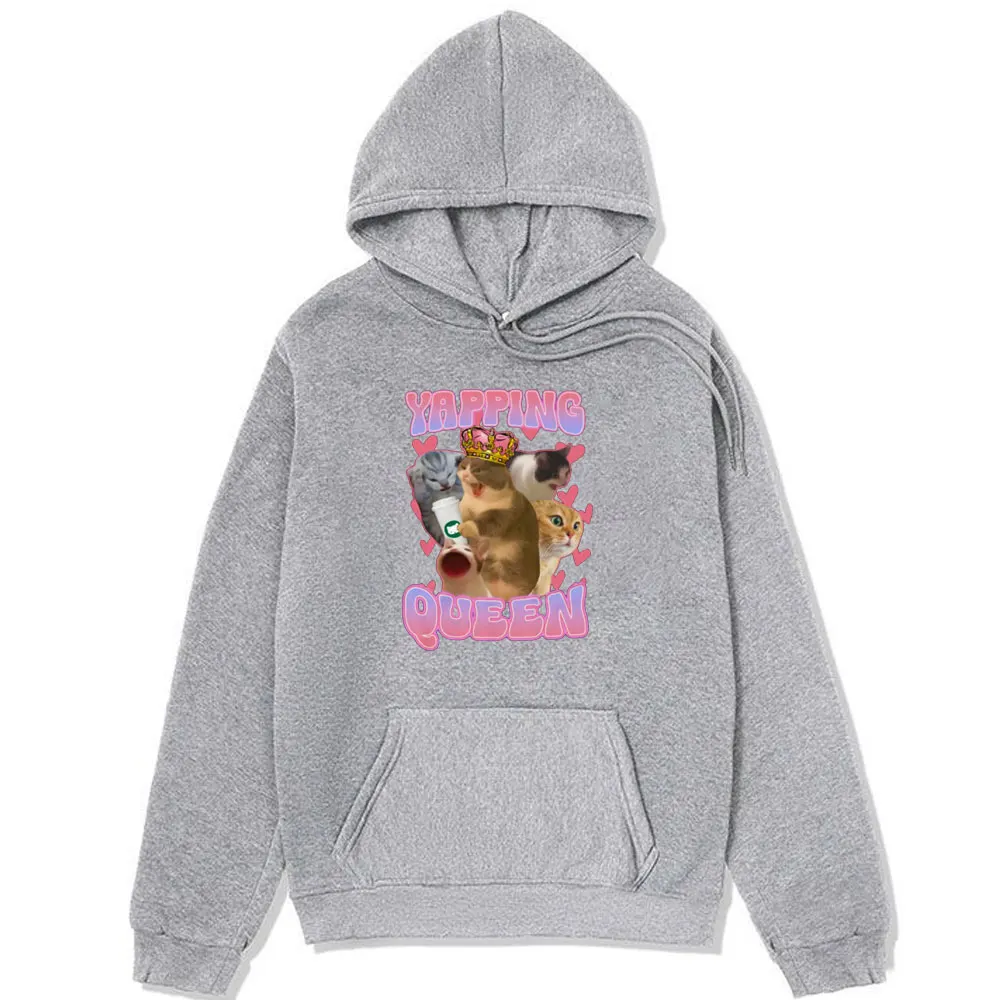 Yapping Queen Funny Cat Meme Graphic Hoodie Men's Women's Fashion Oversized Harajuku Sweatshirts Pullover Fleece Hoodies Unisex