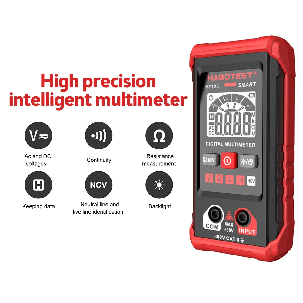 HABOTEST HT123 AC/DC Voltage Resistance Continuity Measurement Tester Smart Digital Multimeter NCV Multimeter with Backlight