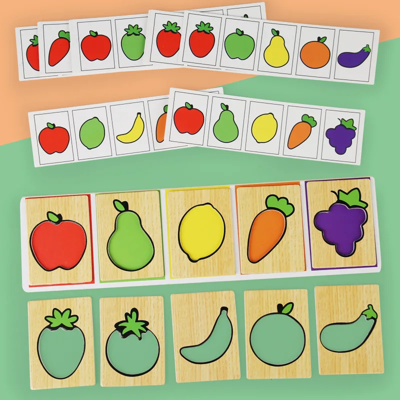 Wooden Montessori Early Education Fruit Vegetable Pairing Puzzle Kids Color Recognition Game Educational Toys For Children 5