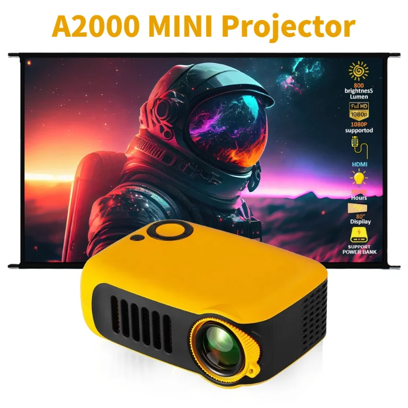 

A2000 MINI Projector Home Cinema Theater Portable LED Video Projectors Game Laser Beamer 1080P Support Via HD Port Smart TV BOX