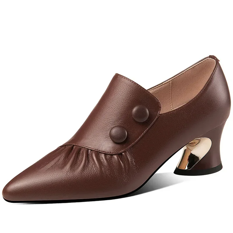 Thick Heel Fashion Shoes Women 2025 Spring and Autumn New Pointed Toe Deep Mouth Sexy Striped Fashion High Heels Women’s 6