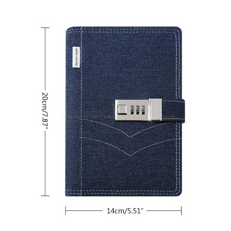 OfficeGift 용 복합 잠금 늘어선 노트북이있는 세련된 데님 커버 노트북