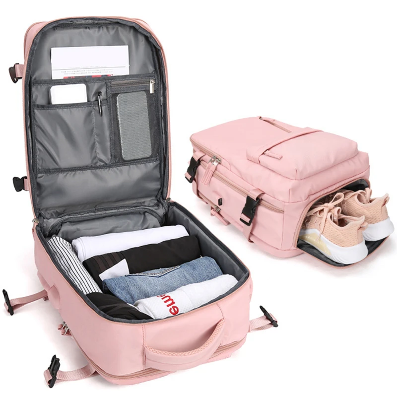 

Pink Travel Backpack Women Airplane Large Capacity Multi-Function Luggage Lightweight Waterproof USB Charging Bag Sports Bagpack