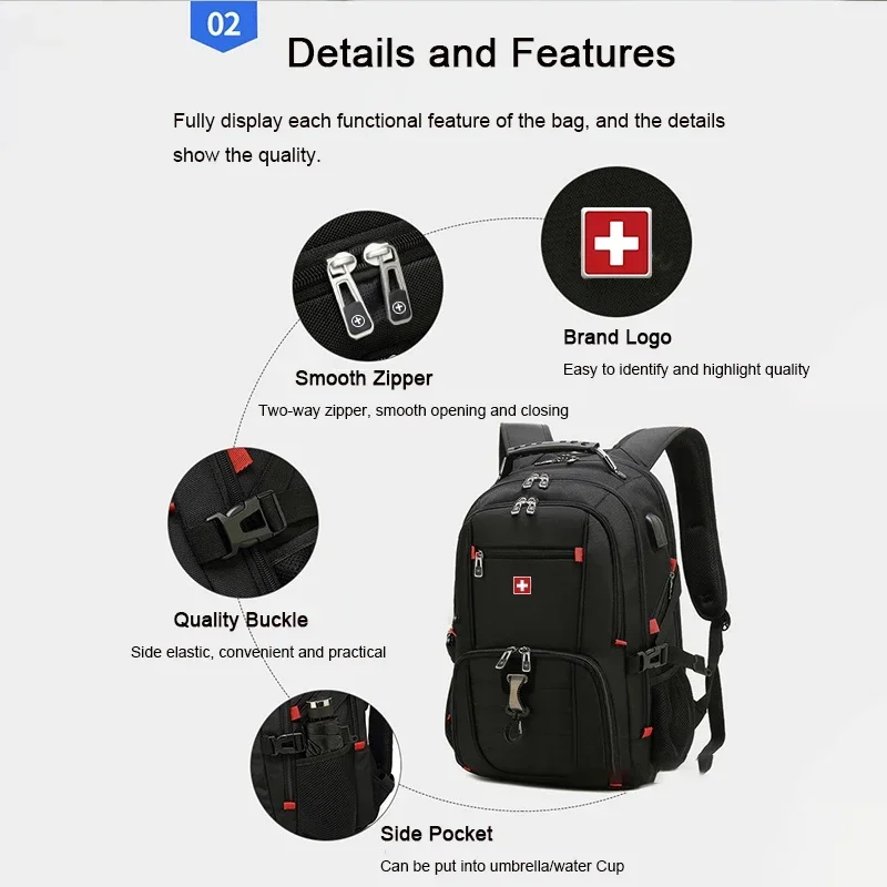 17 Inch Laptop Backpack 45L Travel Bag USB Charging Port Water Resistant
