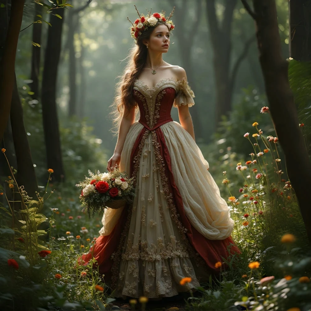 Fantasy Wedding Dress Dark Red And Beige Vintage Victorian Bridal Gown  Appliques | eBay