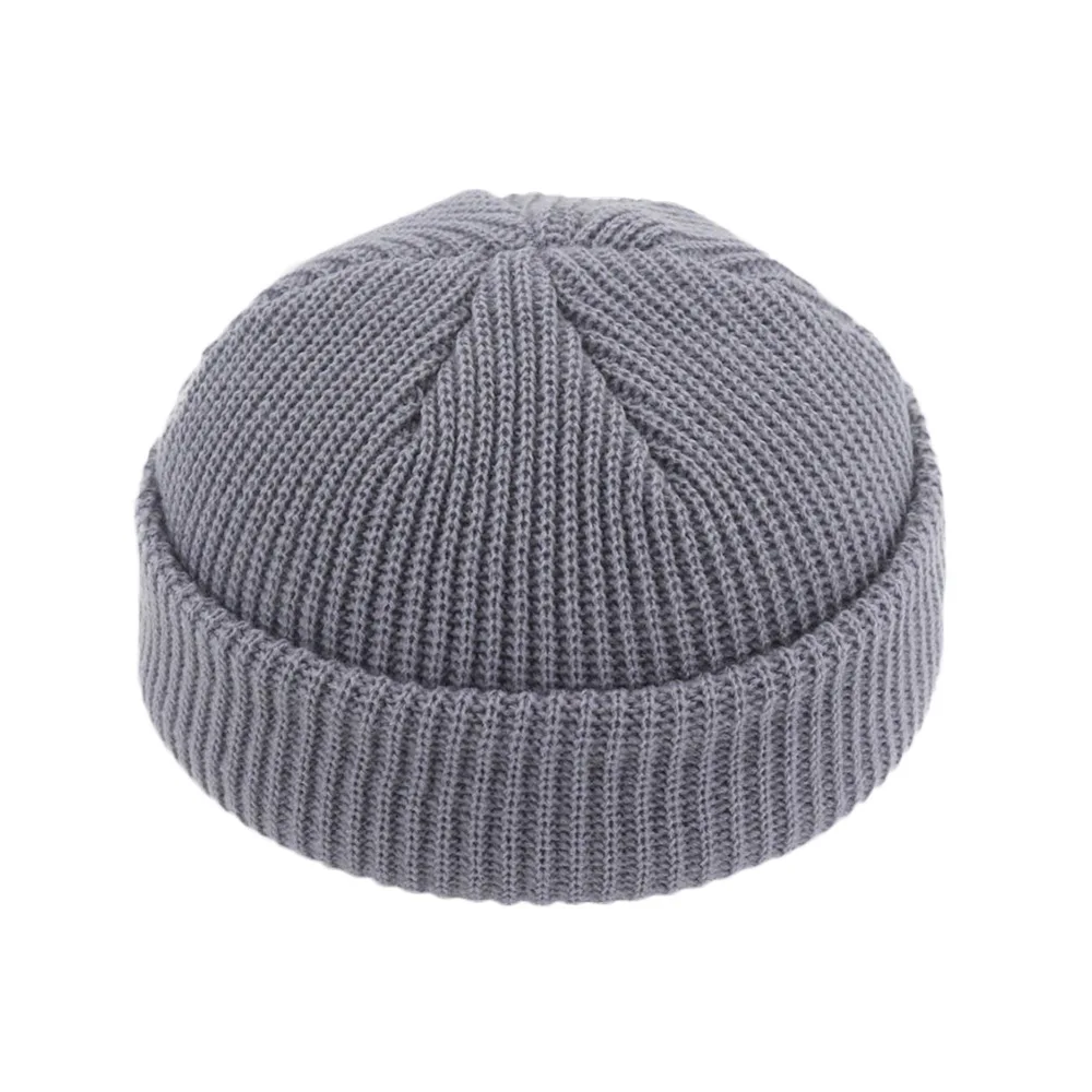 Unisex Retro Navy Solid Color Warm Knit Beanie with Roll-Up Edge