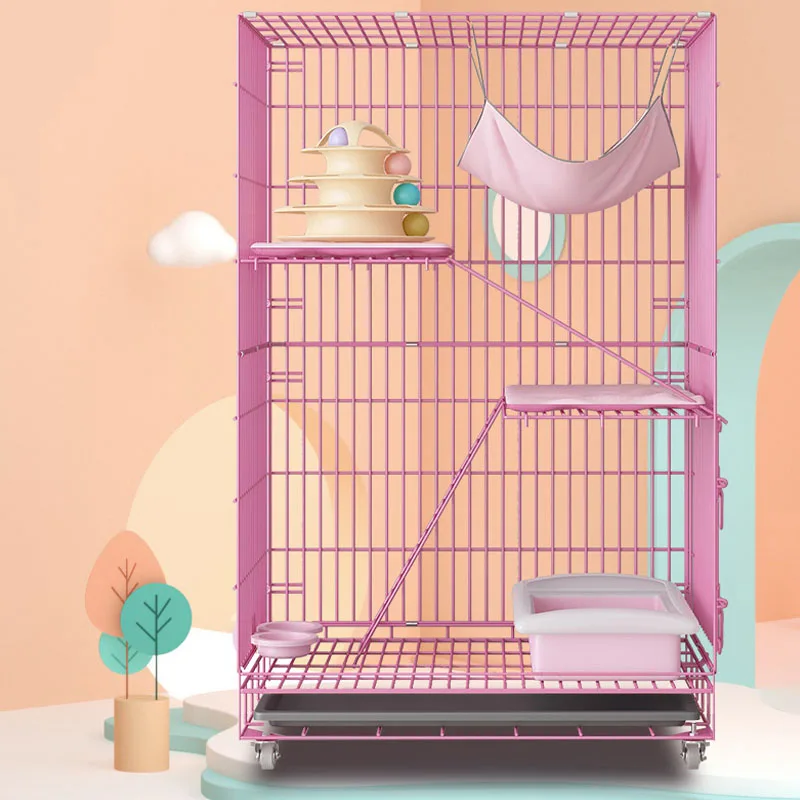85x60x70cm THREE LAYERS LARGE price Pet cat cage villa indoor 3-tiers folded cattery articles cat house With roller