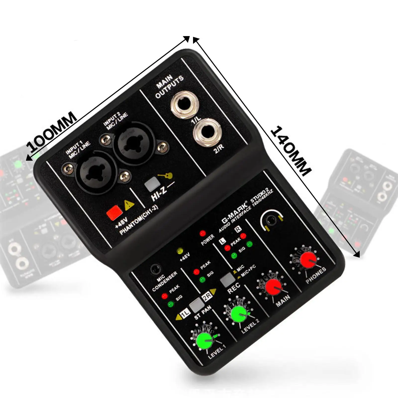 미니 USB 오디오 인터페이스, 저지연 3.5mm 스테레오 입력, 48V 팬텀 파워, 플러그 앤 플레이 오디오 믹서, 레코딩 및 라이브 쇼용