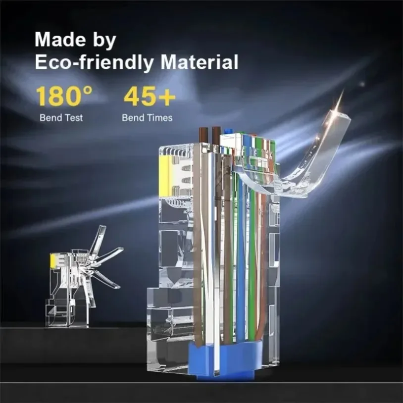 VIKEFON 50/100PCS RJ45 Pass Through Connector 23AWG Cat6 Cat5e RJ45 Modular Plugs Gold Plated 8P8C RJ45 Ends