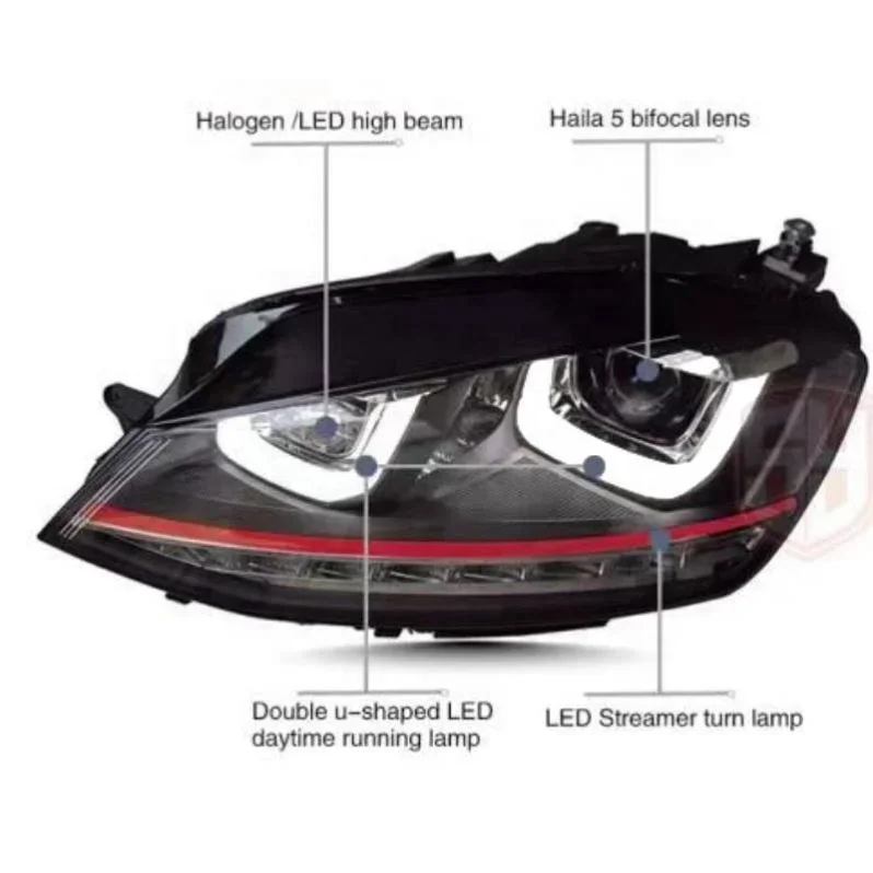 Upgrade led double U headlamp headlight plug and play for VW golf 7 head lamp head light 2014-