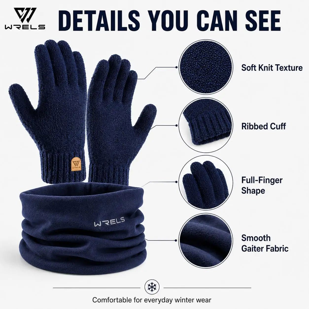 WRELS Winter Warm Gloves Neck Gaiter Set Knitted Gloves Windproof Soft Fleece Neck Warmer For Men Women Outdoor Skiing Cycling