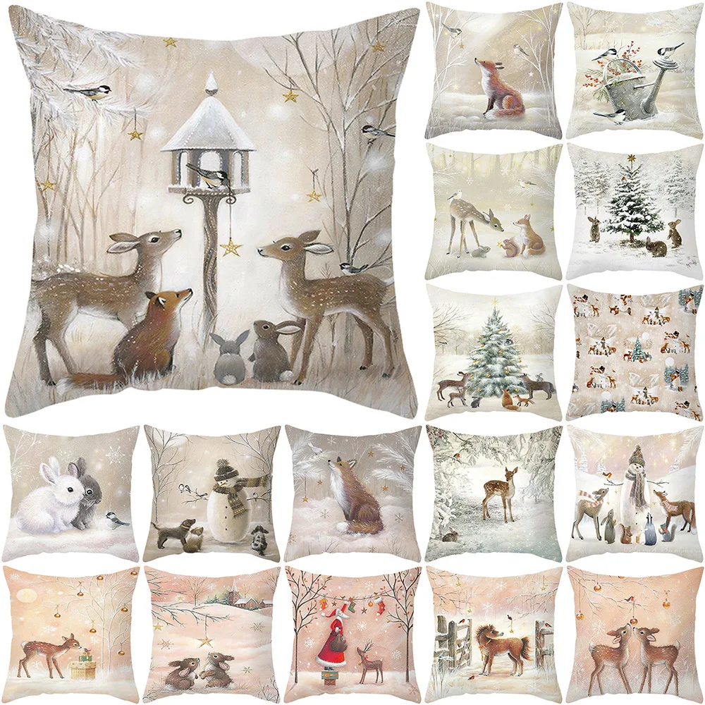 

45cm Merry Christmas Cushion Cover Pillowcase 2022 Christmas Decorations for Home Ornament Happy New Year Christmas Decor