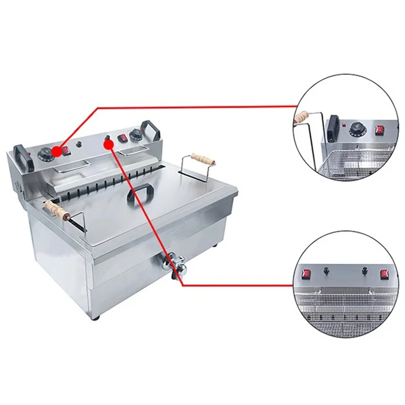Electric 220V Deep Fryer Machine For Chips Chicken Large Capacity 20L 30L Frying Machine With Oil Drain Faucet 6000W 3