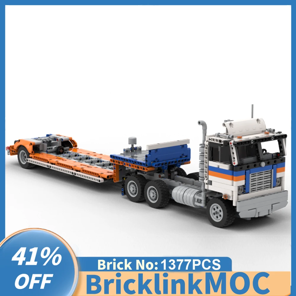 

1377PCS Engineering Container Heavy Duty Cabover Semi Truck and Lowboy Trailer creative ideasToy gift technology Block MOC-42078