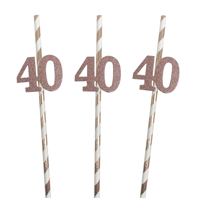 Rose Gold Milestone Celebration Straws - Elegant Birthday & Anniversary Party Decorations