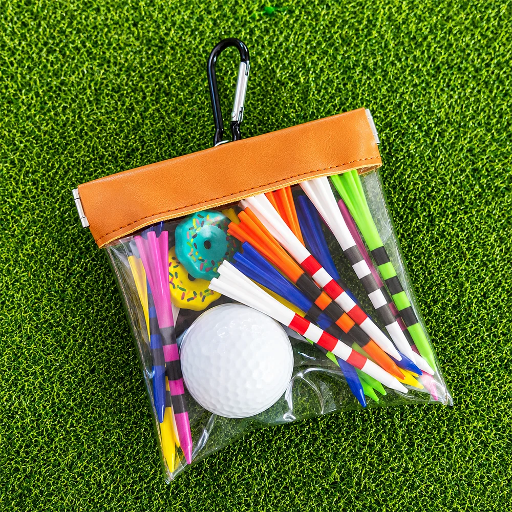 Transparent Golf Accessories Pouch with Auto-Closing Tee Holder and Green Fork