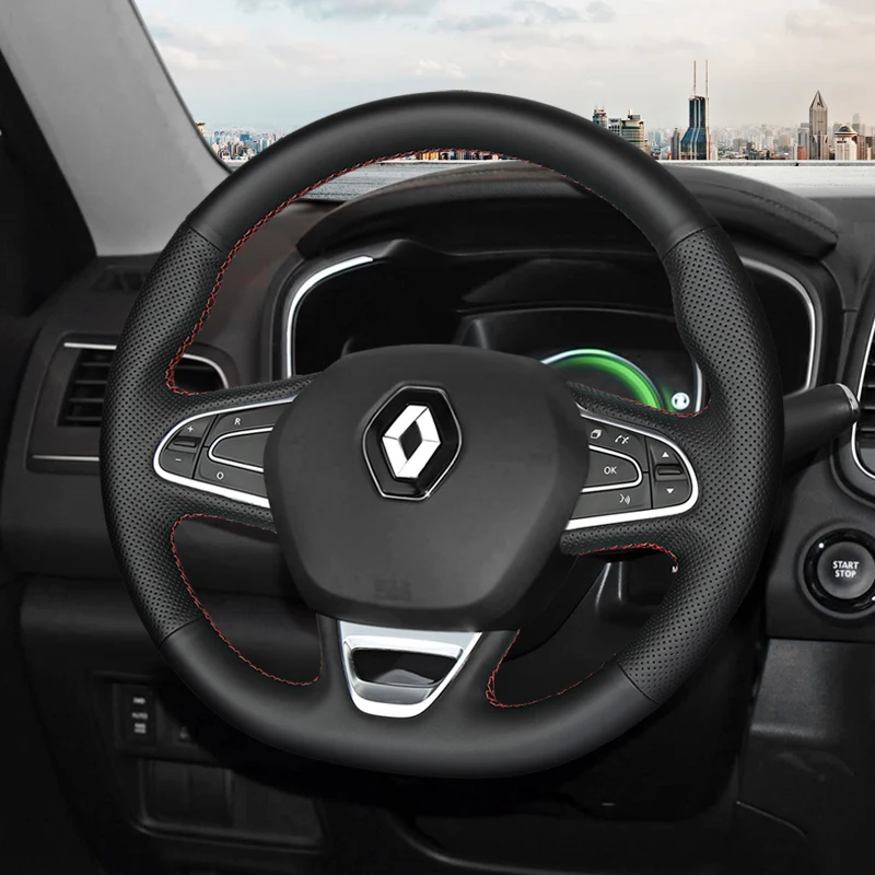 

Hand-Stitched Car Steering Wheel Cover Anti-Slip Leather Wrap For Renault Koleos Kadjar Automotive Interior Supplies