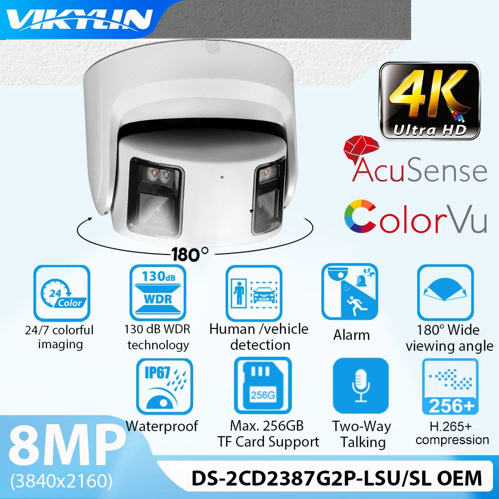 Vikylin Hikvision 8MP 파노라마 컬러Vu 터렛 IP 카메라 DS-2CD2387G2P-LSU SL OEM, 4K 더블 렌즈 컬러 나이트 듀얼 웨이 토크