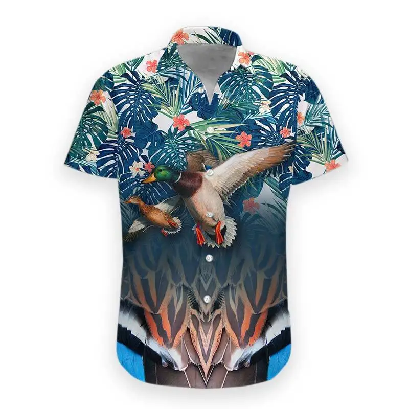 thumbnail image 1 of Camisetas hawaianas con estampado 3D de caza de patos para hombre, nuevas camisetas de playa de manga corta con botones y cuello vuelto, camisetas de lujo, 1 of 4