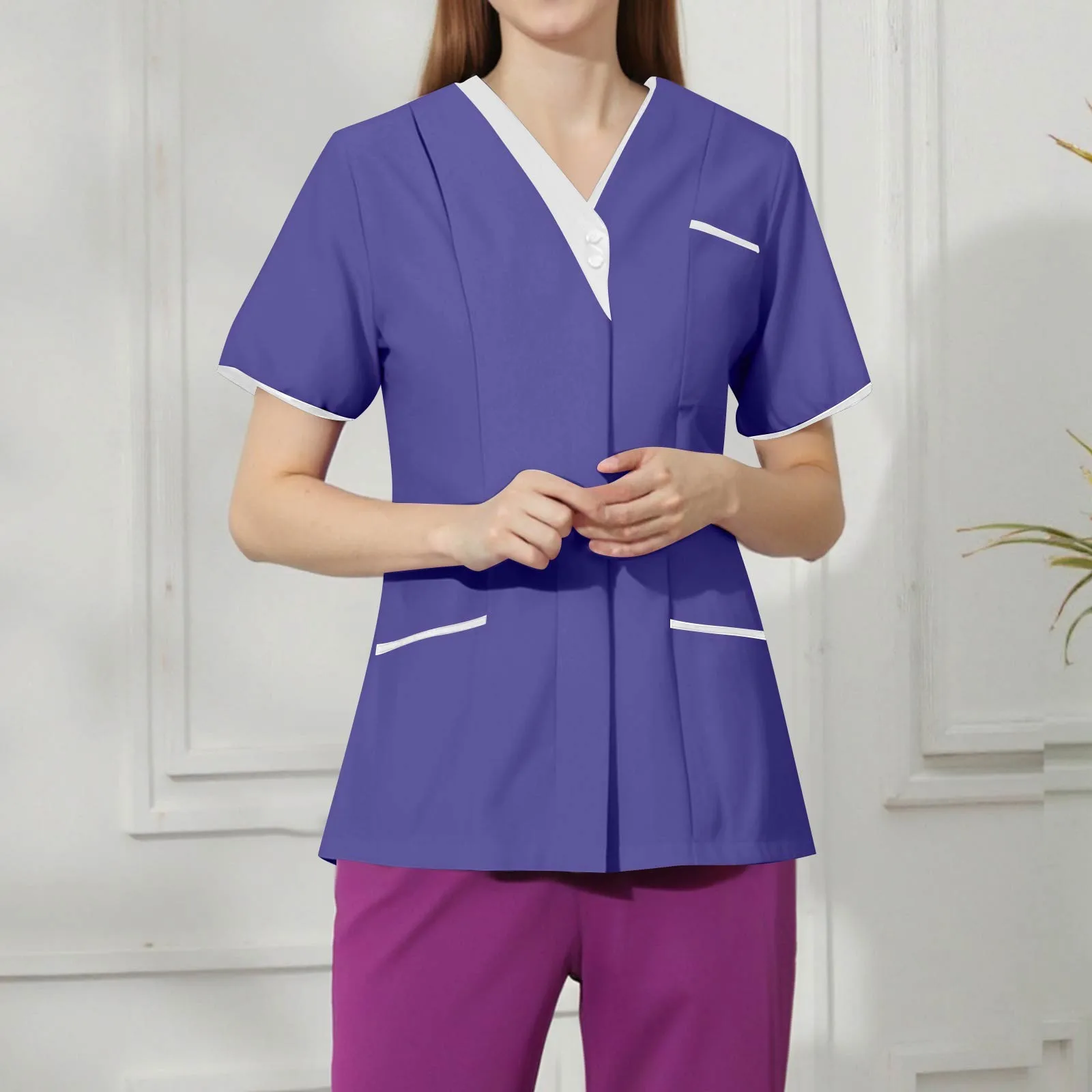 Ropa de trabajo clínica, uniforme de enfermera médica, Top de manga corta, ropa de médico, blusa médica de Color sólido,