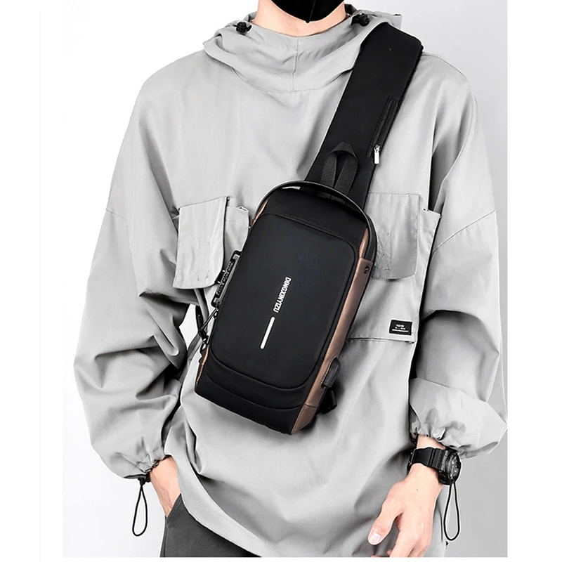 Geestock-saco crossbody anti-roubo para homens, viagem, mensageiro, peito Sling Pack, USB