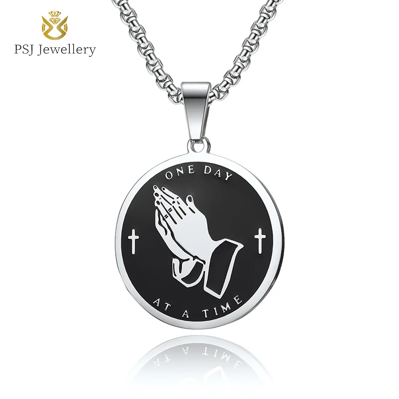 

PSJ Fashion Jewelry Accessories Hand Engraved Pendant Silver Black Plated Titanium Stainless Steel Necklaces for Men Women