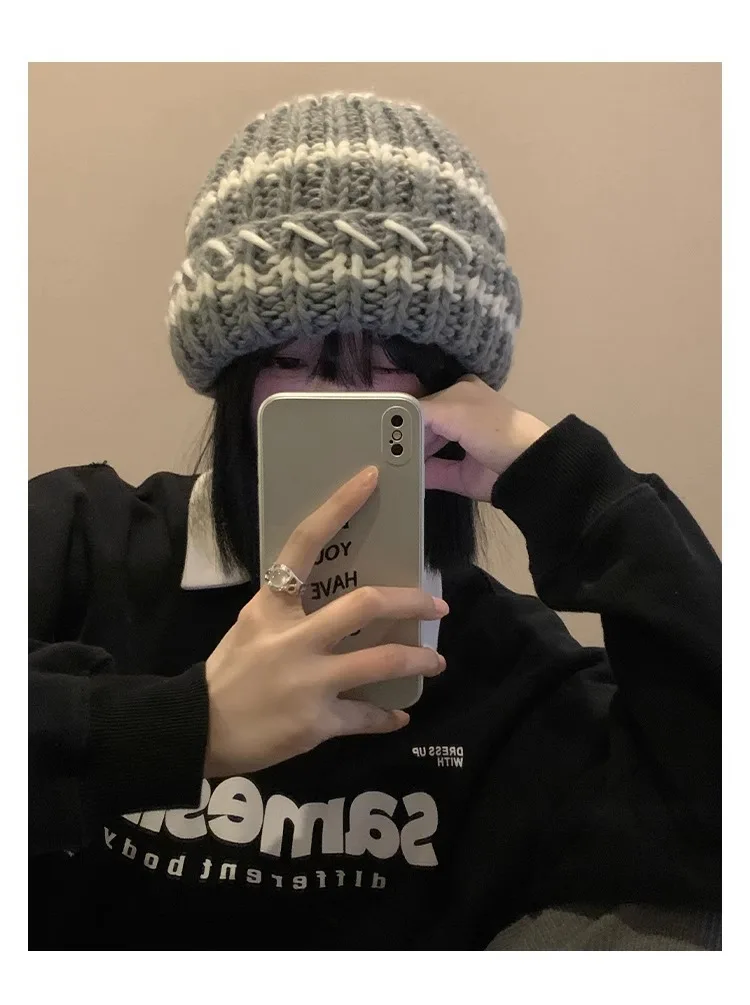 Cappelli invernali di grandi dimensioni per donna Nuovi berretti Cappello lavorato a maglia Ragazza Autunno Berretti femminili Berretti scaldini Berretto casual da donna_voghion.com