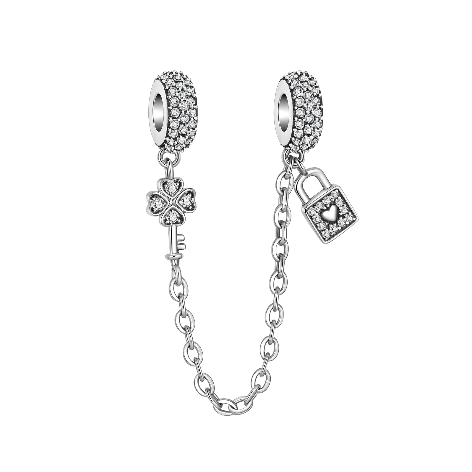 925 silver love lock clover key boutique security chain fit pandora original bracelet charm beads necklace Diy female jewelry