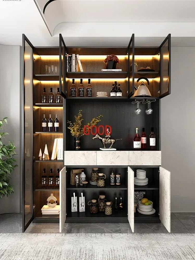 Italian Luxury Glass Wine Cabinet Display Living Room Simple Floor Side Cabinet Home Shelf Rack Vitrine Bar Furniture KMWC