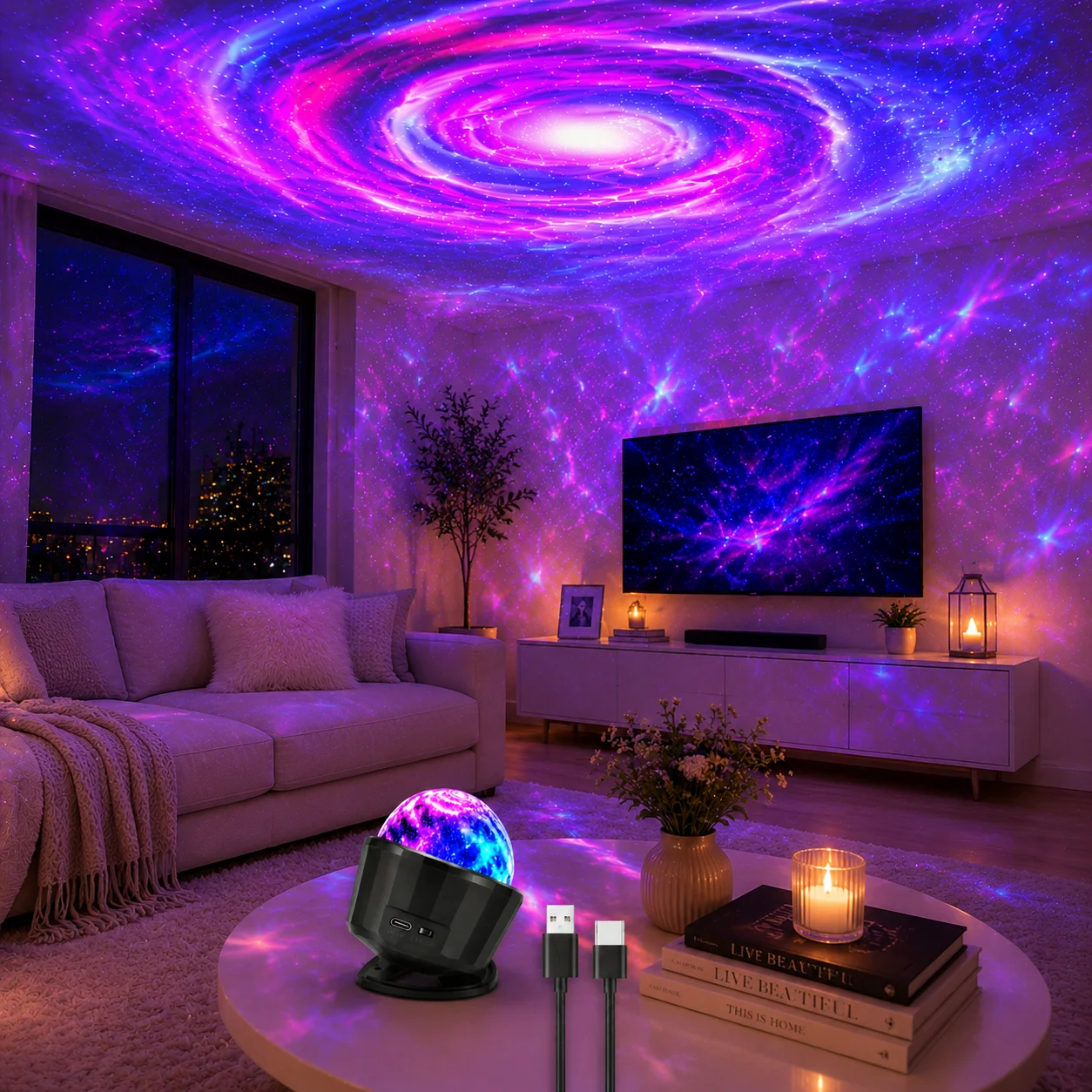 Proiettore Galassia Notturno, Proiettore di Stelle per Camera da Letto, Proiettore LED Nebulosa con Luci Galattiche Colorate, Decorazione Ambientale per la Stanza - immagine 3