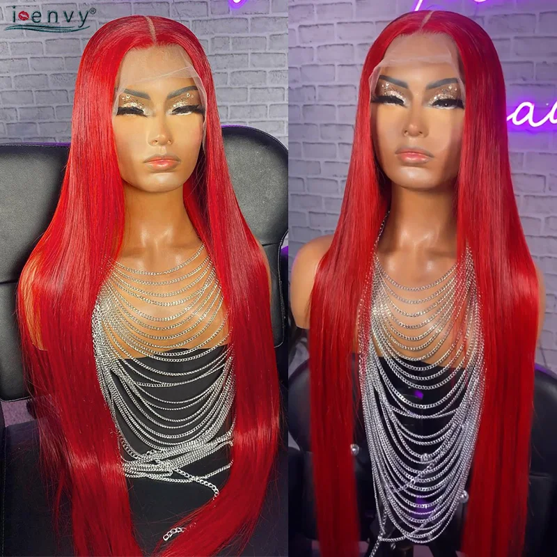 밝은 빨간색 인모 가발 13X6 13X4 스트레이트 HD 레이스 프론트 가발 버건디 99J 컬러 레이스 프론트 가발 (흑인 여성용) 프리 플러킹 처리됨