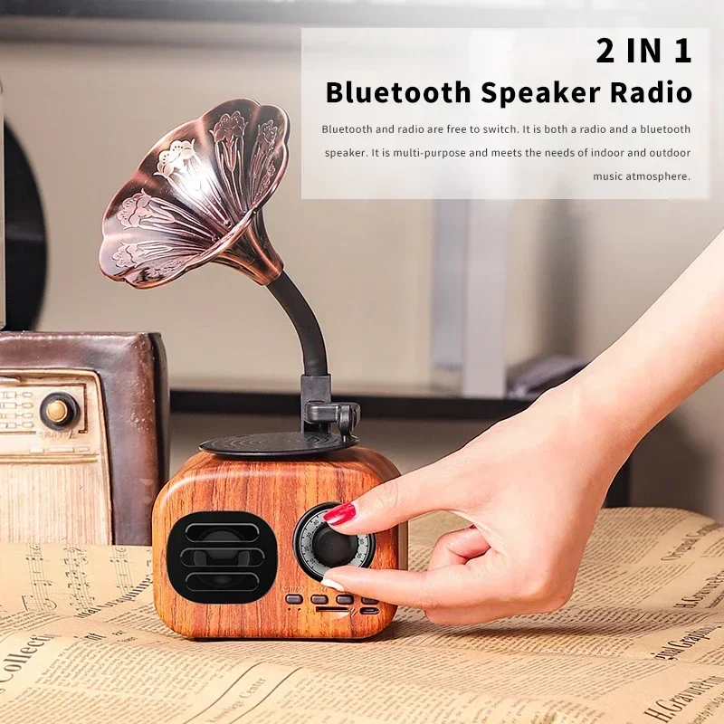 

Music MP3 Subwoofer Wood Bluetooth Speaker Retro Portable Box Wireless Mini speaker Outdoor for Sound System TF FM Radio