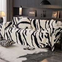 Zebra Print Sofa Knitted Cover Blanket Half Side Velvet Nap Plush Blanket Bed Decoration Bed End Towel Soft Plush Blanket 1
