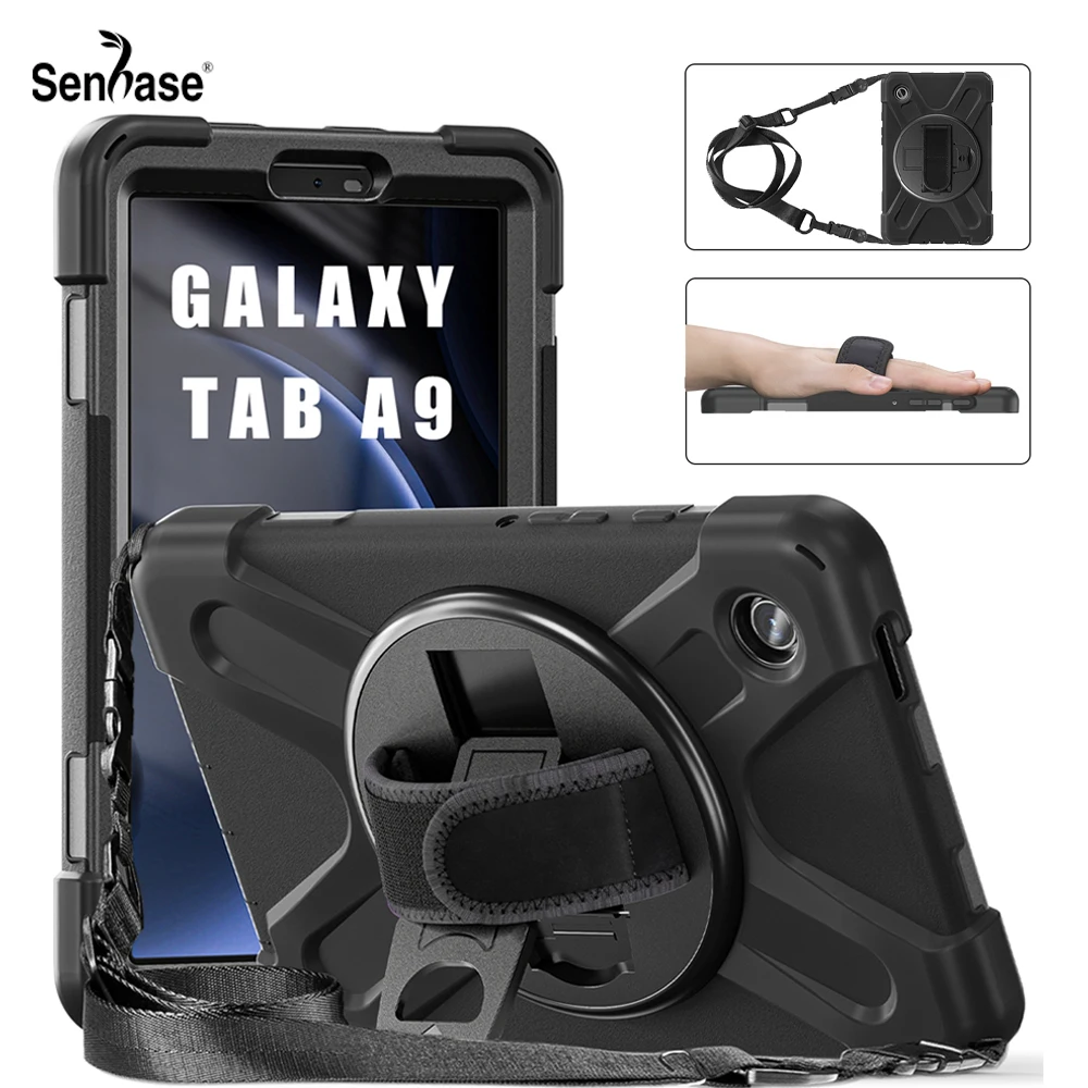 

Shockproof Kids Safe PC + Silicon Stand Shoulder Strap Tablet Cover For Samsung Galaxy Tab A9 2023 8.7 inch SM-X110 SM-X115 Case