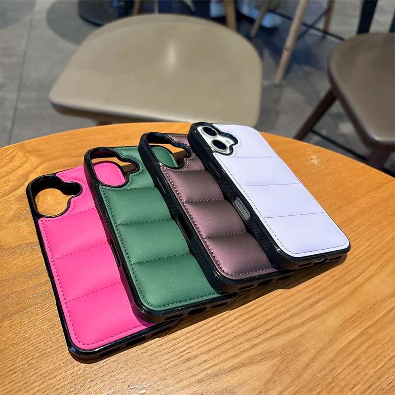Luxurious Down-Filled Cotton Phone Case - Shockproof Soft TPU Cover with Large Camera Opening