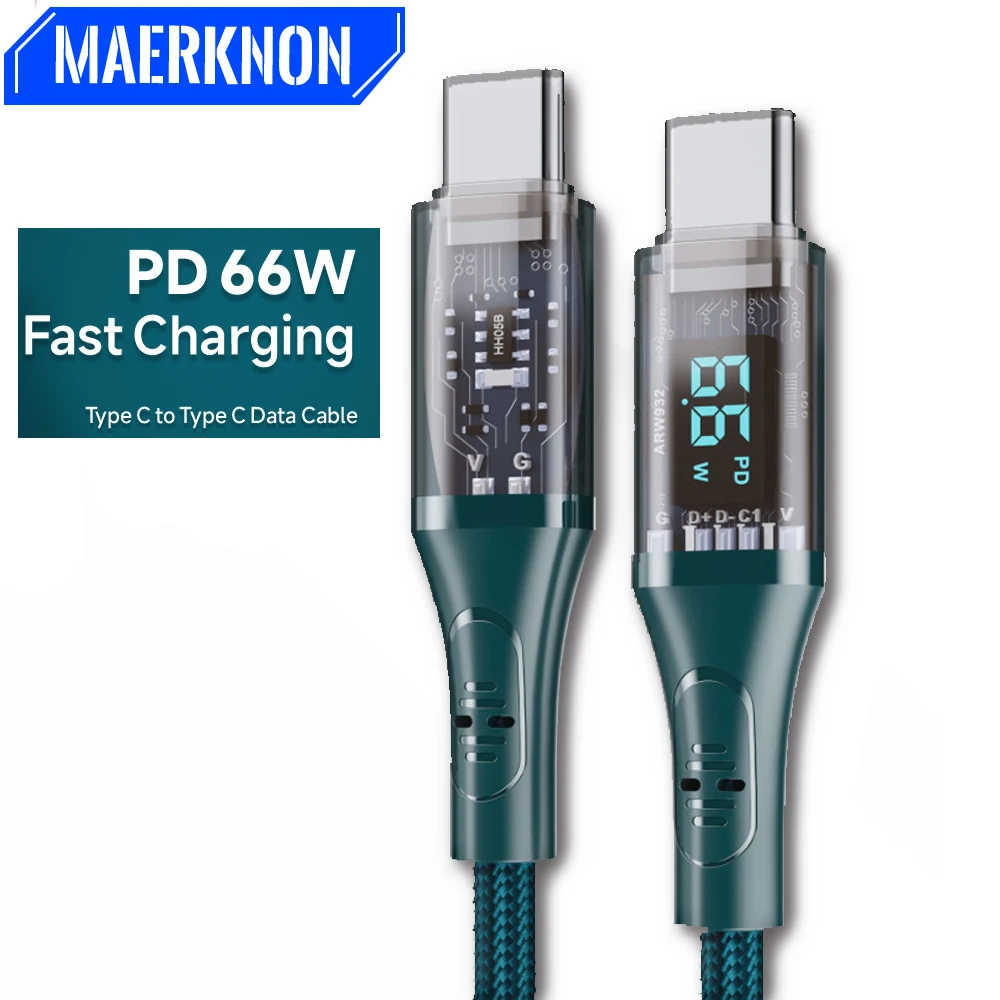 

PD 66 Вт USB-кабель C Цифровой дисплей Быстрая зарядка Тип C Провод для Samsung Xiaomi Huawei Кабель передачи данных Кабели USB TypeC к Typc C