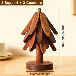 Bamboo Tree Design Heat - Resistant Wooden Trivet and Coaster Set - L (Black)