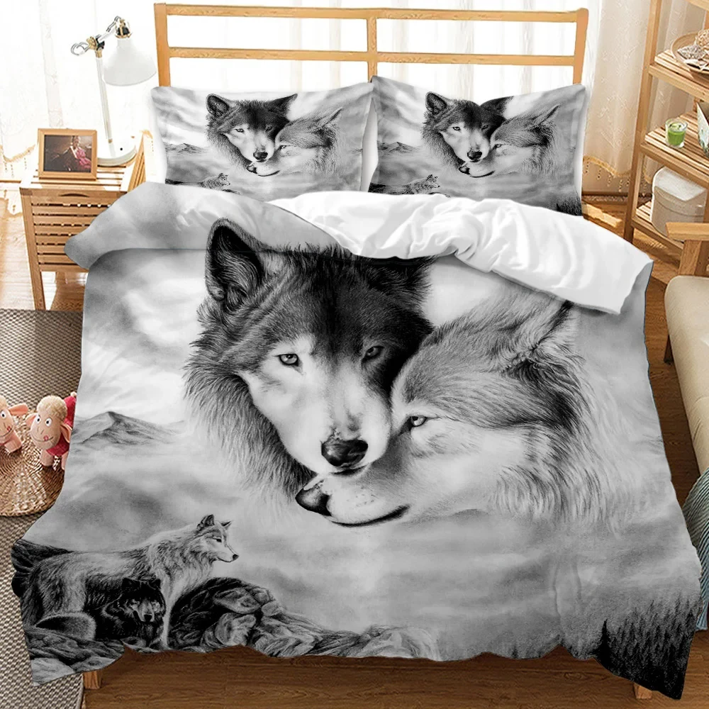 

3D Printed Wolf Bedding Set Wild Snow Wolf Animal Duvet Cover Double Twin Full Queen King Adult Kids Bedclothes Quilt Cover